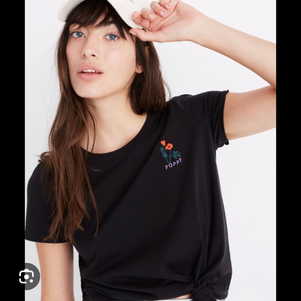Poppy Embroidered Front Tie Shirt